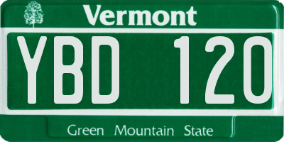 VT license plate YBD120