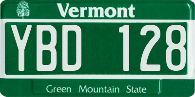 VT license plate YBD128