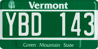 VT license plate YBD143