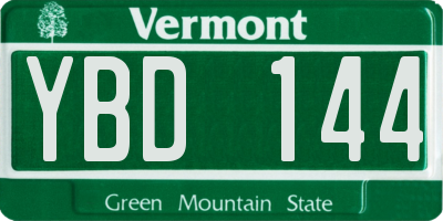 VT license plate YBD144