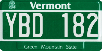 VT license plate YBD182
