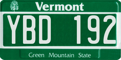 VT license plate YBD192