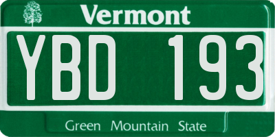 VT license plate YBD193