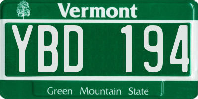 VT license plate YBD194