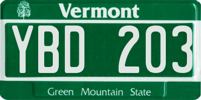 VT license plate YBD203