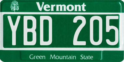 VT license plate YBD205