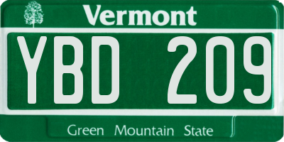 VT license plate YBD209