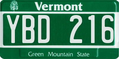 VT license plate YBD216