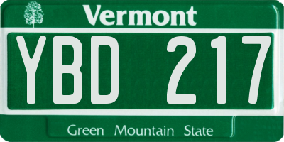 VT license plate YBD217