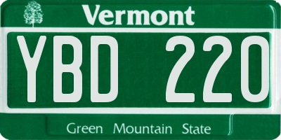 VT license plate YBD220