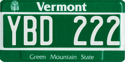 VT license plate YBD222