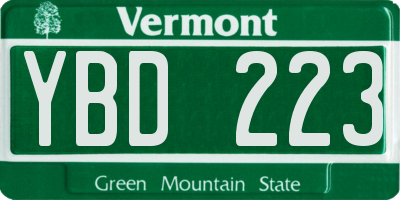 VT license plate YBD223