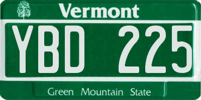 VT license plate YBD225