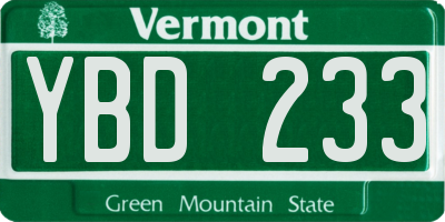VT license plate YBD233