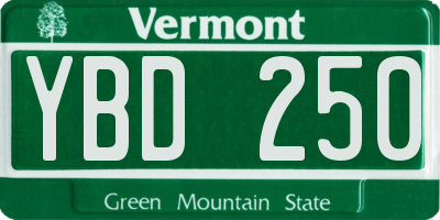 VT license plate YBD250
