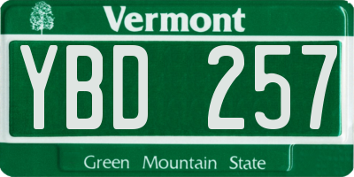 VT license plate YBD257