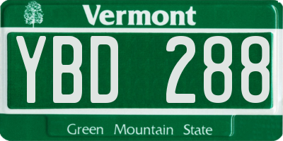 VT license plate YBD288