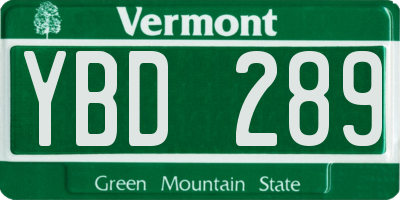 VT license plate YBD289
