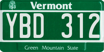 VT license plate YBD312