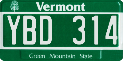 VT license plate YBD314
