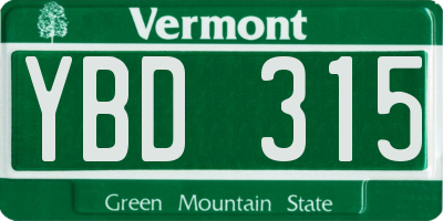 VT license plate YBD315