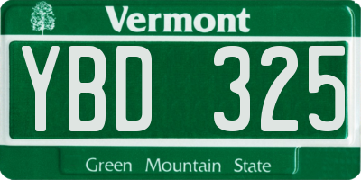 VT license plate YBD325