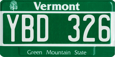 VT license plate YBD326