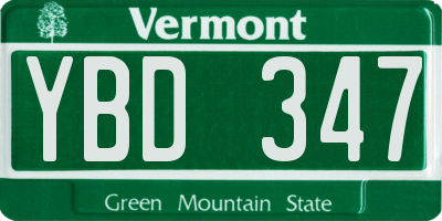 VT license plate YBD347