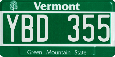 VT license plate YBD355
