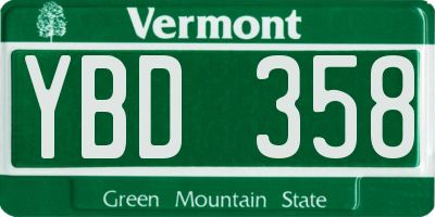 VT license plate YBD358