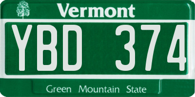 VT license plate YBD374