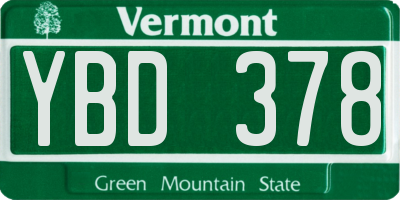 VT license plate YBD378