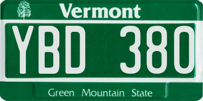 VT license plate YBD380