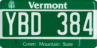VT license plate YBD384