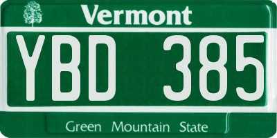 VT license plate YBD385