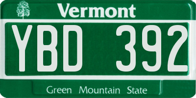 VT license plate YBD392