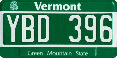 VT license plate YBD396