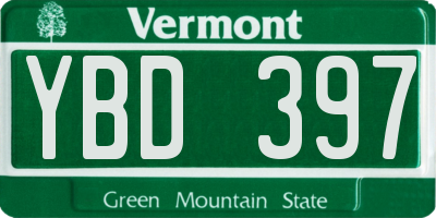 VT license plate YBD397