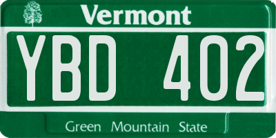 VT license plate YBD402