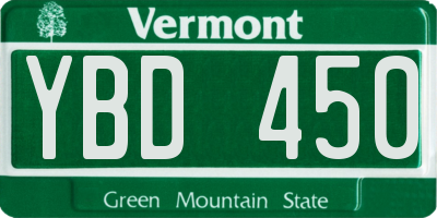 VT license plate YBD450