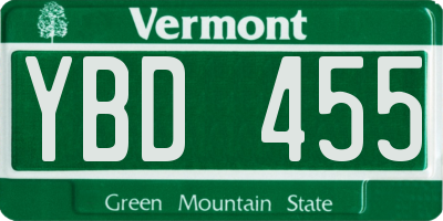 VT license plate YBD455
