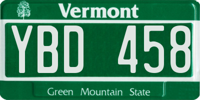 VT license plate YBD458
