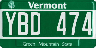 VT license plate YBD474