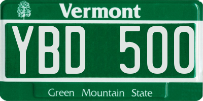 VT license plate YBD500