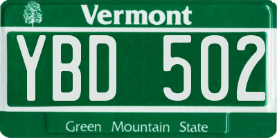 VT license plate YBD502