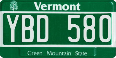 VT license plate YBD580