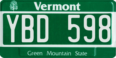 VT license plate YBD598