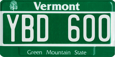 VT license plate YBD600