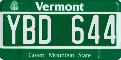 VT license plate YBD644