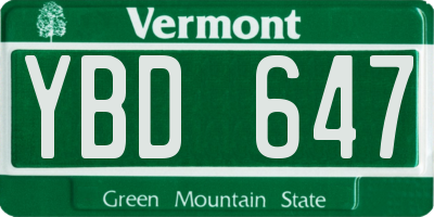 VT license plate YBD647